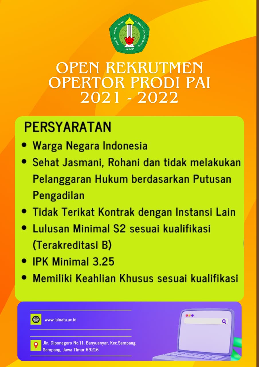 OPEN REKRUTMEN OPERATOR PRODI PAI 2021–2022
